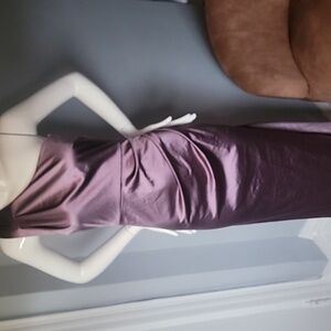 New Boubou One-sleeve Asymmetrical Cut High Slit Lavender satin bridesmaid dress